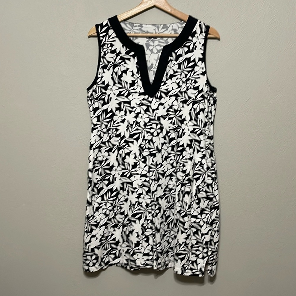 Lands' End Black and White Shift Sleeveless Tank Dress with pockets Petite L